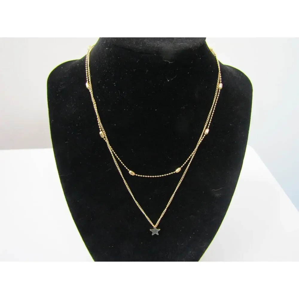 Gold Tone Star Chain 2 Tiered Necklace‎ Boho Clasp Sky Minimal